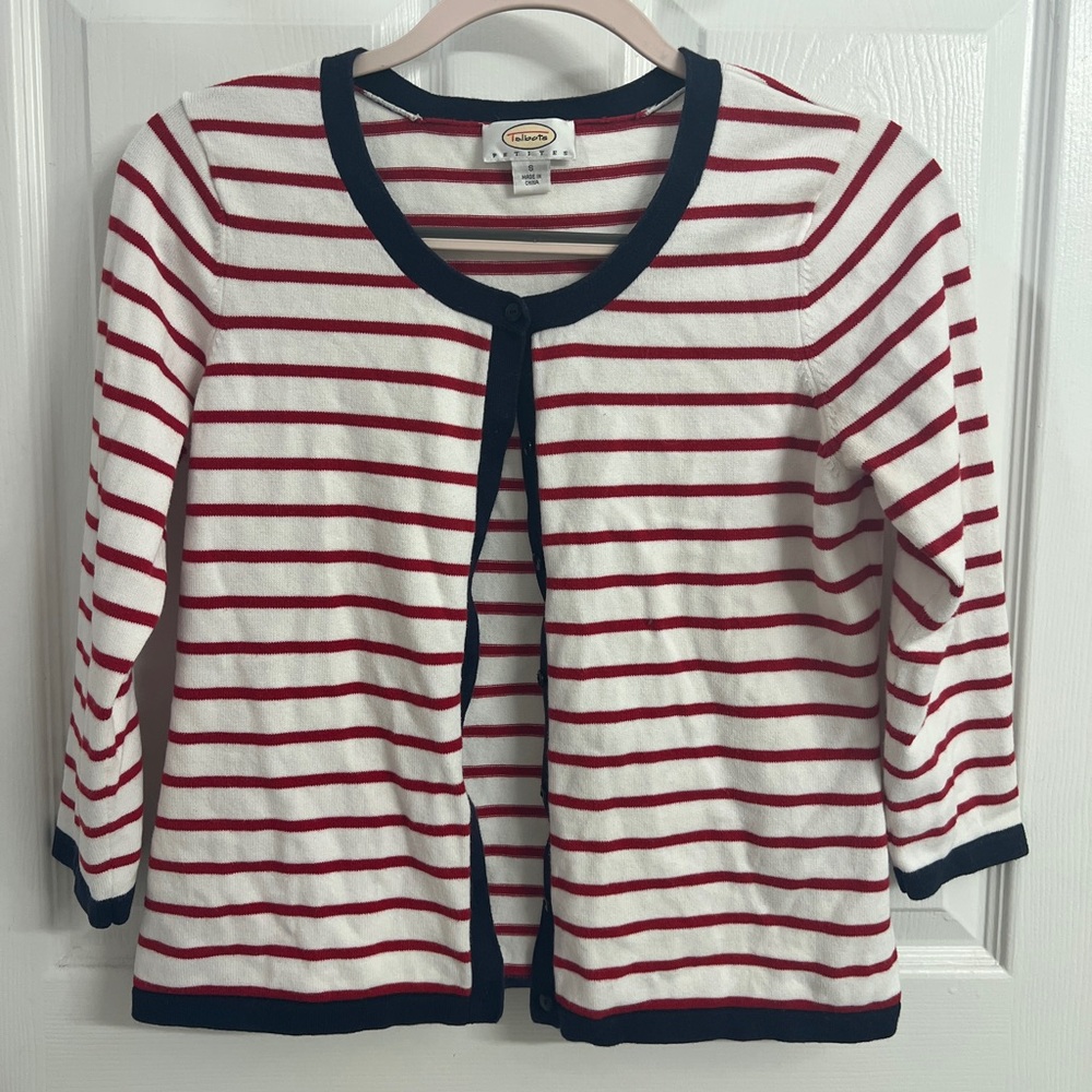 Talbots Red & White Striped Cardigan (Size Small)